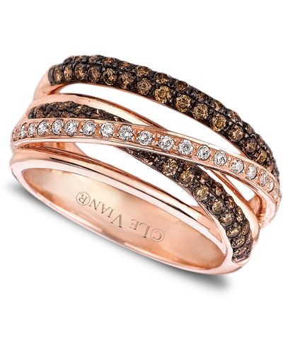 Le Vian 14k Rose Gold White and Chocolate Diamond Crisscross Ring 78 Ct Tw - Pink