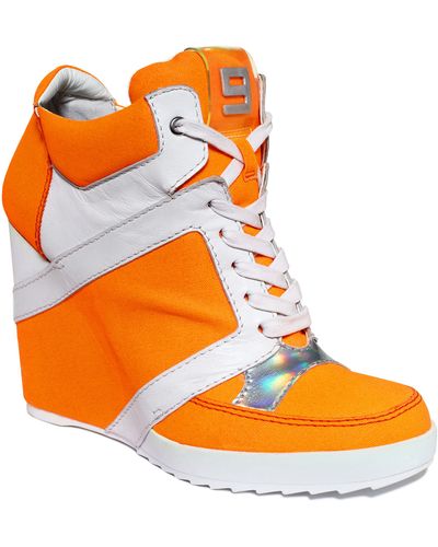 Nine West Elzorro High Top Wedge Sneakers - Orange