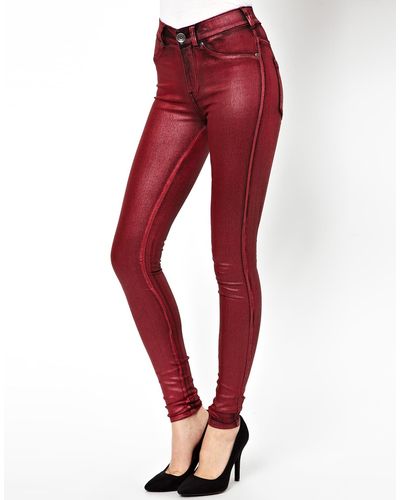Dr. Denim Skinny Jeans in Red Metallic - Purple