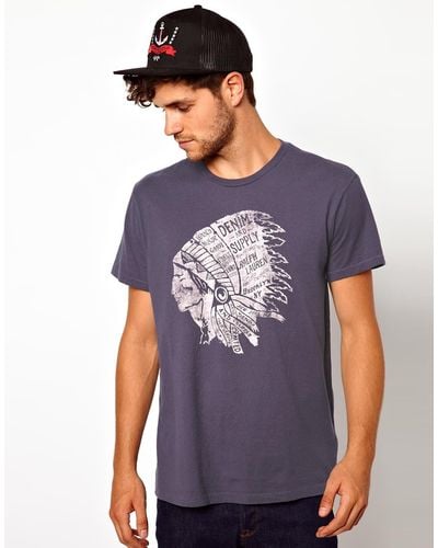 Ralph Lauren Denim Supply Ralph Lauren Tshirt with Native American Head Print - Blue