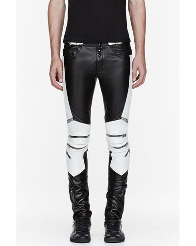 Saint Laurent Black and White Ribbed Zipped Biker Pants