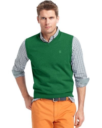 Izod Izod Sweater Vest Vneck Essential Finegauge Lightweight Sweater Vest - Green