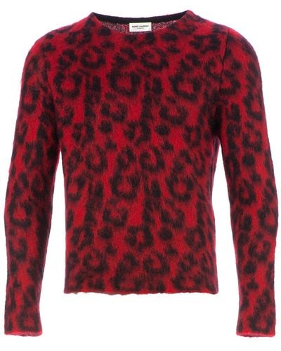 Saint Laurent Leopard Print Sweater - Red