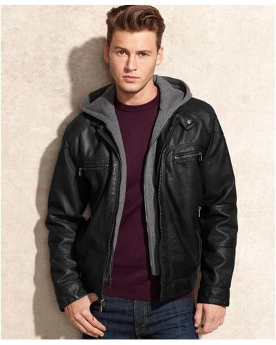 Calvin Klein Hooded Faux Leather Jacket - Black