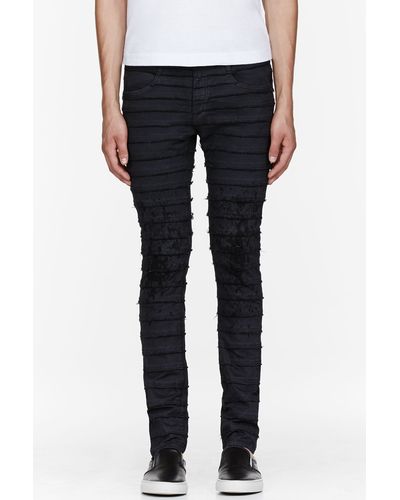 Undercover Black Frayed Strip Jeans