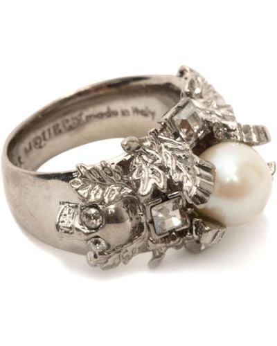 Alexander McQueen Floral Pearl Ring - Metallic