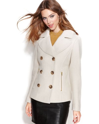 Guess Coat Double breasted Textured Pea Coat - White