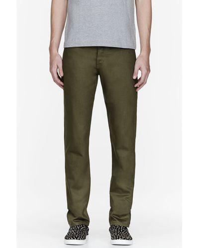 Naked & Famous Olive Selvedge Weird Guy Chino Jeans - Green