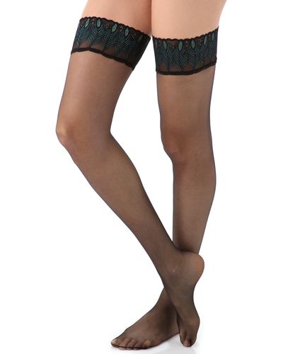 FALKE Lunelle 8 Peacock Stay Up Tights - Black
