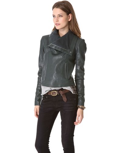 VEDA Max Classic Leather Jacket - Green