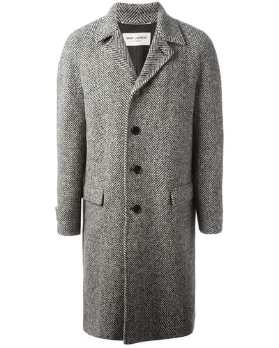 Saint Laurent Herringbone Boxy Overcoat - Grey