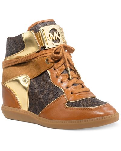 Michael Kors Nikko High Top Wedge Sneakers - Brown