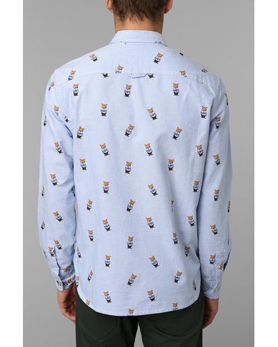 Urban Outfitters Hawkings Mcgill Printed Buttondown Oxford Shirt - Blue