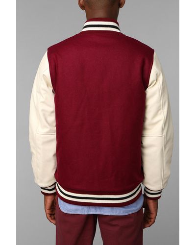 Urban Outfitters Stussy Worldwide Letterman Jacket - Red