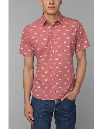 Urban Outfitters Uo Fierce Tigers Rayon Short Sleeve Button-down Shirt in  Red for Men