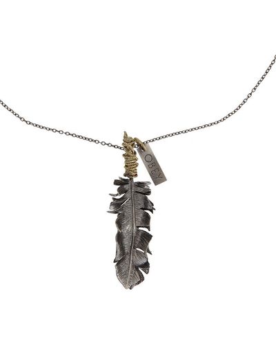 Urban Outfitters Obey Two Feather Necklace - Metallic