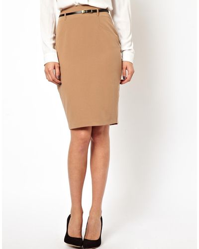 ASOS Belted Pencil Skirt - Natural