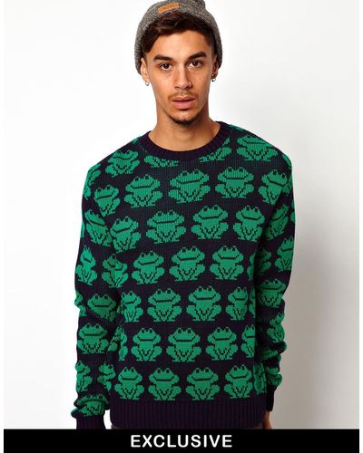 ASOS Reclaimed Vintage Sweater with Frog Print - Green