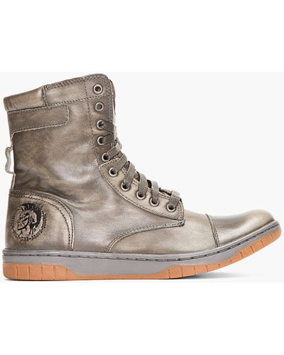 DIESEL Gray Leather Basket Butch Boots