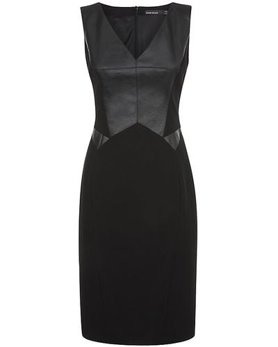 Karen Millen Faux Leather Panel Dress - Black
