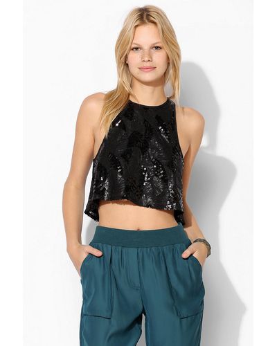 Urban Outfitters Pins and Needles Sequin Cropped Tank Top - Black