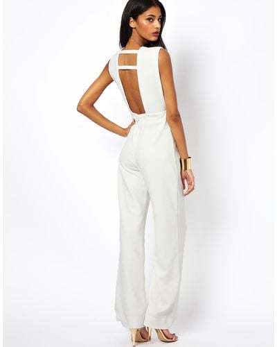 AQ/AQ Phoebe Wide Leg Jumpsuit with Cross Front and Open Back - White