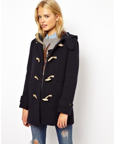 Jack Wills Wool Duffle Coat with Check Lining - Blue