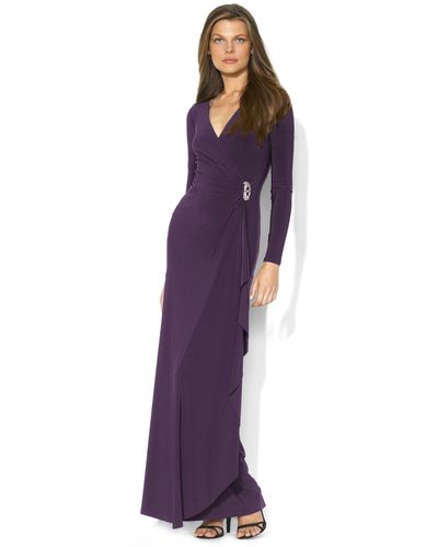 Lauren by Ralph Lauren Long-Sleeve Embellished Gown - Purple