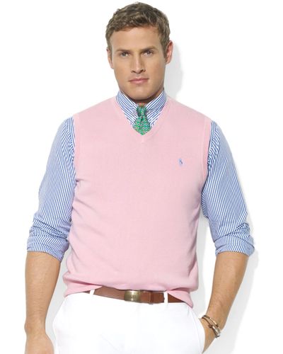 Ralph Lauren V-Neck Pima Cotton Sweater Vest - Pink
