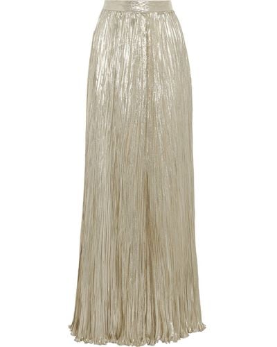 Oscar de la Renta Pleated Silk blend Lame Maxi Skirt - Metallic
