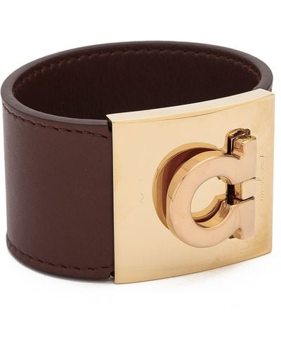 Ferragamo Wide Gancio Cuff Bracelet - Acero - Brown