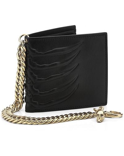 Alexander McQueen Embossed Leather Ribcage Wallet with Chain - Black