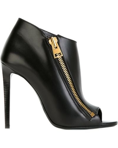 Tom Ford Side Zip Peep Toe Ankle Boots - Black