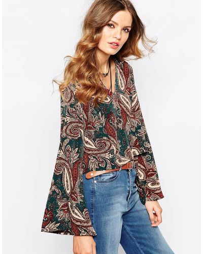 First & I 70's Flare Sleeve Top - Multicolour