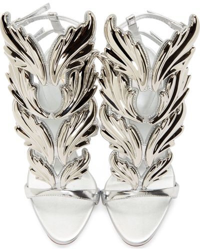 Giuseppe Zanotti Silver Leather Wing Decal Kanye West Edition Stilettos - Metallic