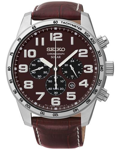 Seiko Men's Chronograph Solar Brown Leather Strap Watch 45mm Ssc227