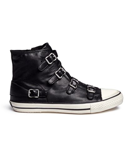Ash 'virgin' Buckle Leather High Top Sneakers - Black