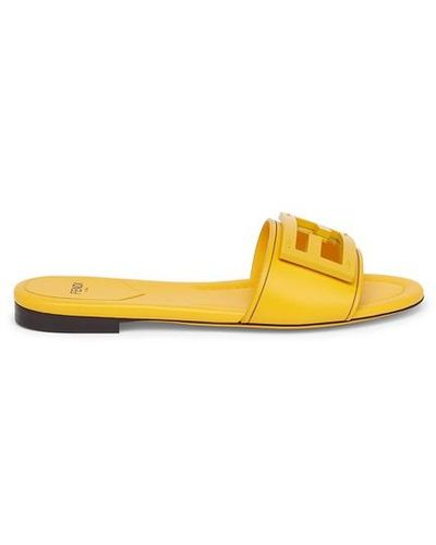 Fendi Leather Slides - Yellow