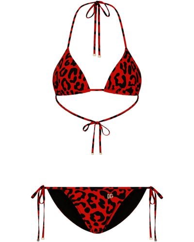 Dolce & Gabbana Triangel-Bikini mit Leopardenprint - Rot