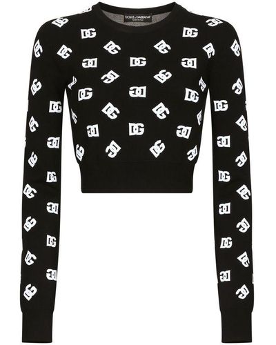 Dolce & Gabbana Cropped Viscose Jacquard Sweater - Black
