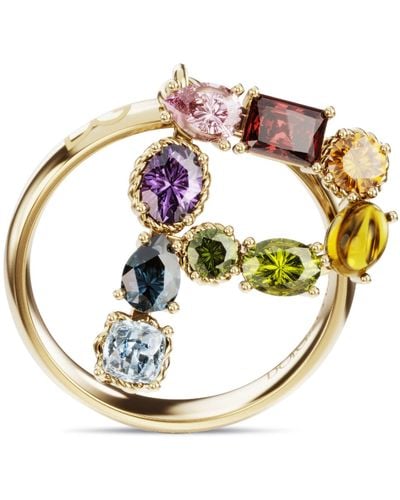 Dolce & Gabbana Rainbow alphabet P ring in yellow gold with multicolor fine gems - Métallisé