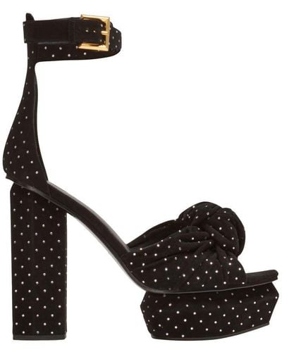 Balmain Ava Platform Sandals In Suede Leather And Crystals - Black