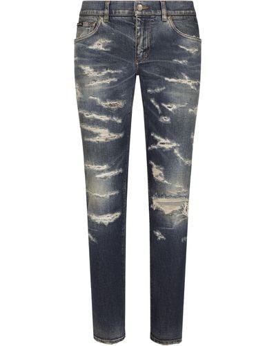 Dolce & Gabbana Skinny-Jeans mit Distressed-Detail - Blau