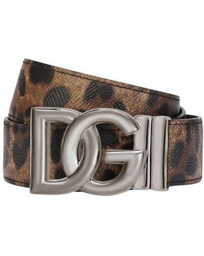 Dolce & Gabbana Reversible Camouflage-Print Calfskin Belt - Brown