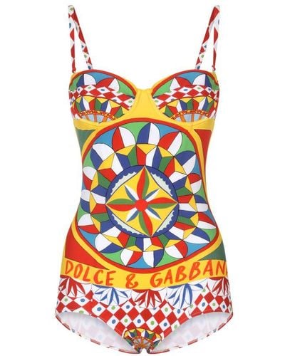 Dolce & Gabbana Carretto-Print Balconette One-Piece Swimsuit - Multicolor