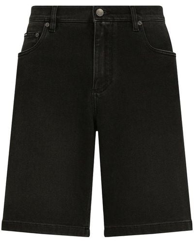 Dolce & Gabbana Gray Wash Stretch Denim Shorts - Black