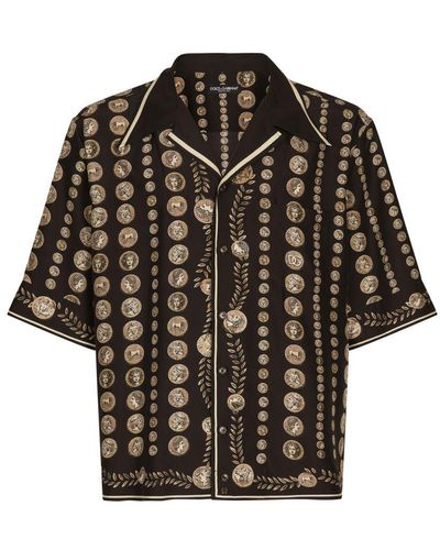 Dolce & Gabbana Hawaiian Monete Print Silk Shirt - Black