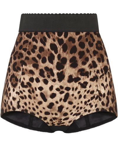 Dolce & Gabbana Culotte taille-haute en charmeuse à imprimé léopard - Marron