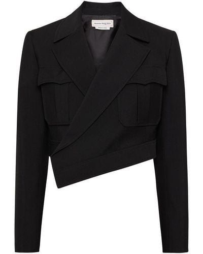 Alexander McQueen Asymmetric Military Cropped Jacket - Black