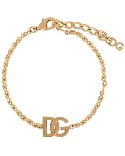 Dolce & Gabbana Link Bracelet With Dg-logo - Metallic